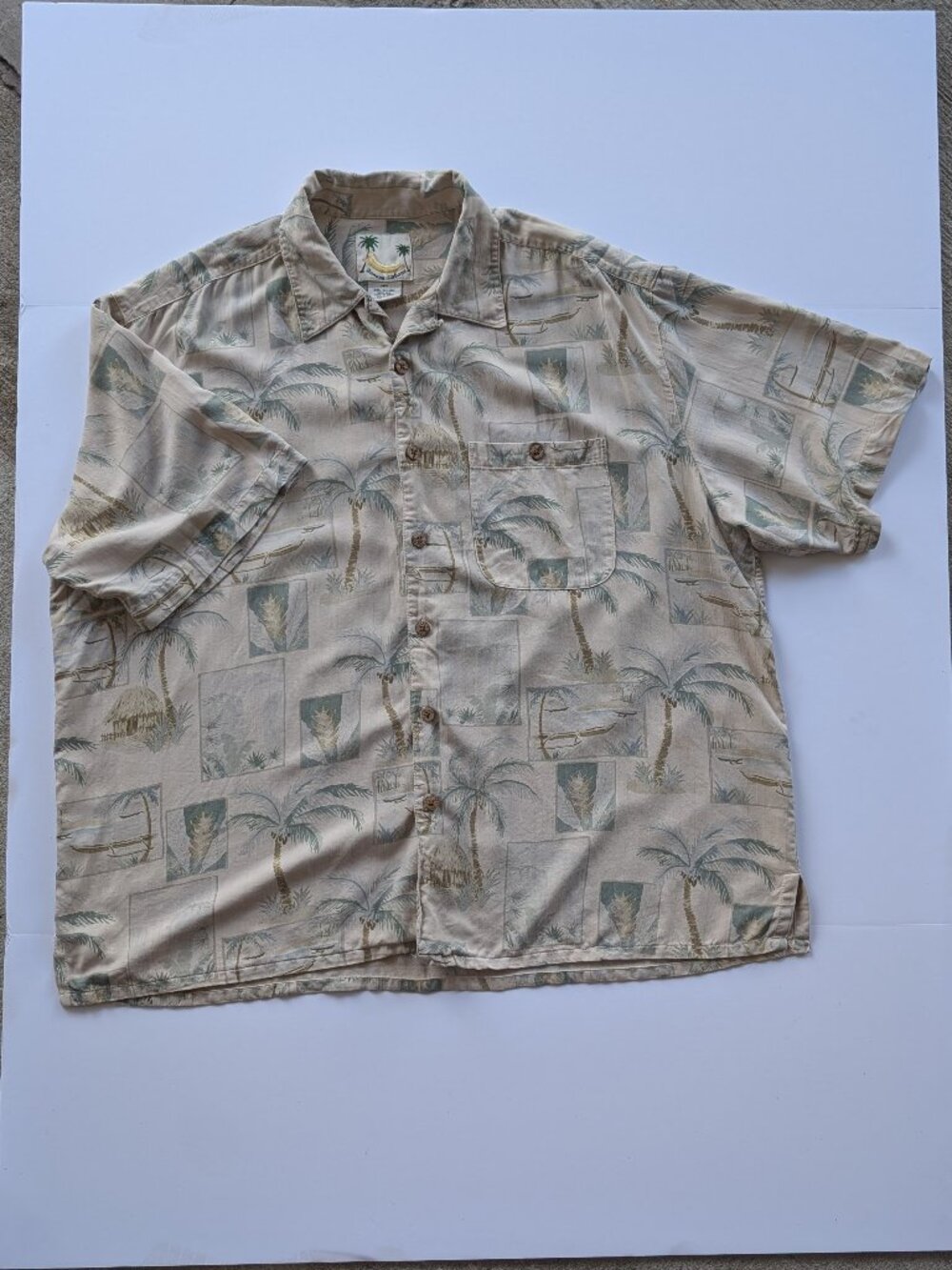 100% Silk Banana Cabana Tropical Hawaiian Shirt XXL Resortwear